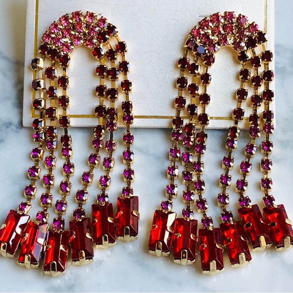 Rainbow Rhinestone Drop Earrings - Picture 5 of 13